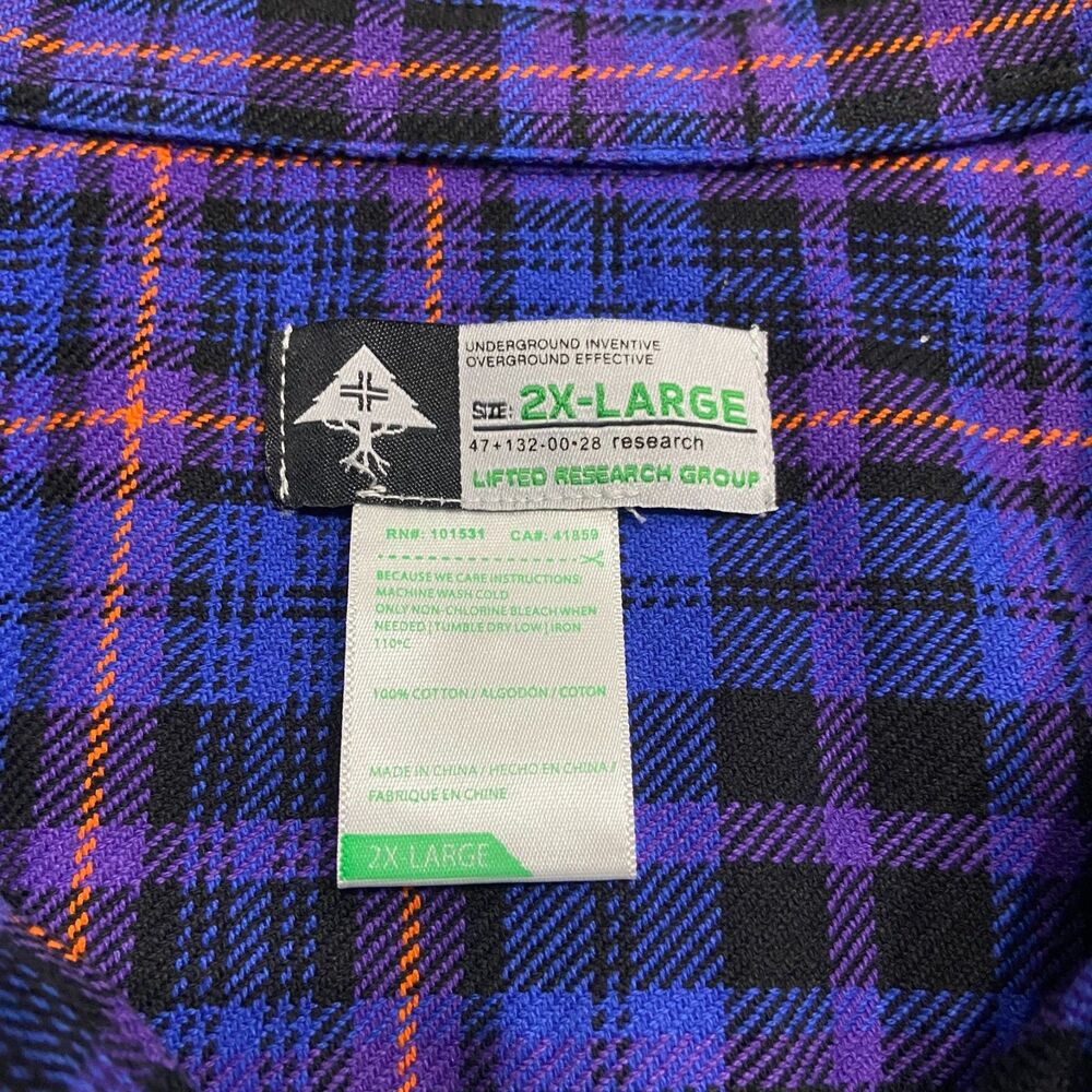LRG Lifted Research Group Y2K Plaid Purple Black Button Up Shirt Flannel 2XL - Picture 6 of 8